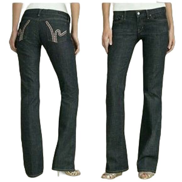 CITIZENS OF HUMANITY Low Waist Bootcut 'Crochet h' Jeans  Dark Wash  Y2K  SZ 28 - Picture 1 of 11